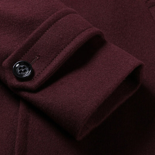 Hongdu new wool coat mid-length buckle fashionable slim suit collar daddy suit 100 wool men's jacket Burgundy EN1277-3 S 165/84A