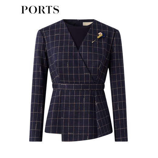 PORTS Autumn and Winter New Women's Waist Elegant Gold Plaid Blazer LM9N035LCF055 Blue Plaid S (4)