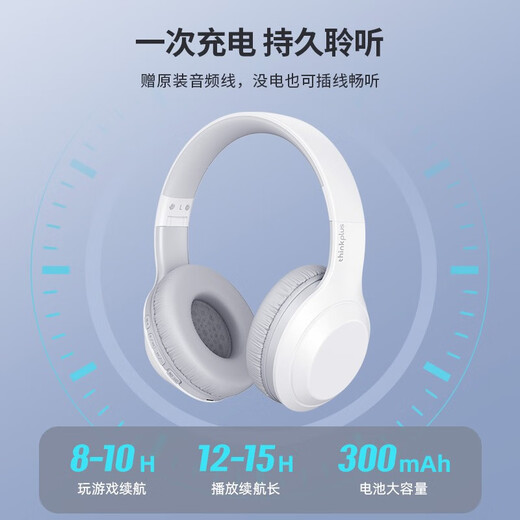 Lenovo head-mounted wireless Bluetooth headset, e-sports game, low music, sports noise reduction, universal Apple Xiaomi mobile phone TH10 white