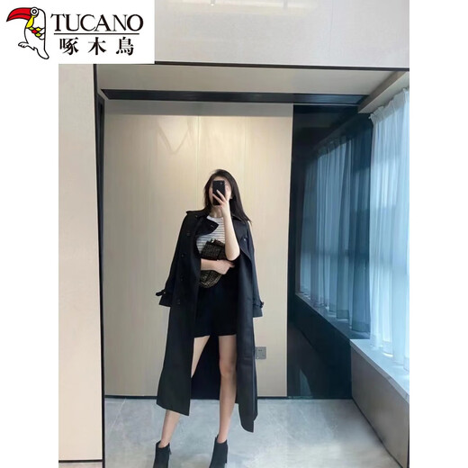 Woodpecker high-end khaki windbreaker jacket for women 2024 new spring and autumn medium and long style small British style Korean style popular khaki M 117-128Jin Jin is equal to 0.5 kg