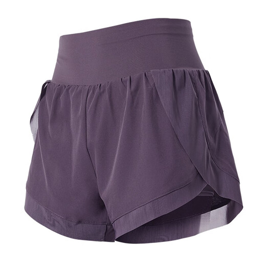 Vansydical Sports Shorts Women's Summer Stretch Breathable Fake Two-Piece Anti-Lighting Yoga Pants Pilates Running Fitness Pants Black FS-FBF201196 L