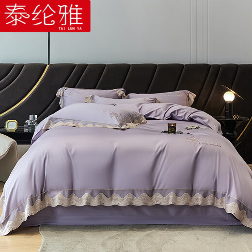 Tailunya Light Luxury Brand 140 High-End-Heimtextilebett vierteilige Set Purple Cotton Pure Cotton European Simple Sticked Quilt Cover Athena Romantic Purple 1,5 m Blatt Vierteiliger Set
