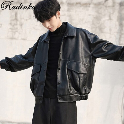 Radinka2026 new autumn and winter trendy loose imitation leather jacket men's motorcycle jacket bomber jacket design street jacket YFF 002 spring and autumn XL