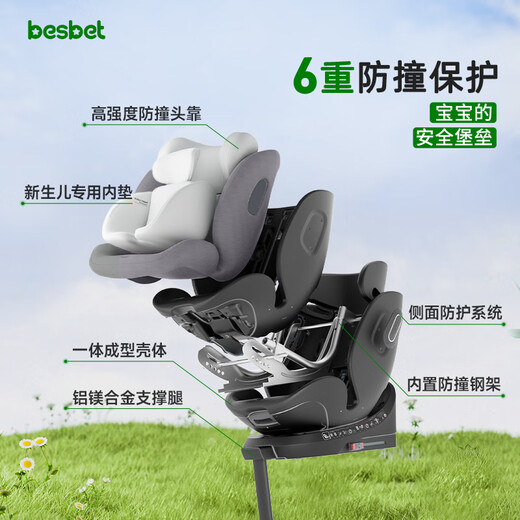 贝思贝特（besbet）欢乐号儿童安全座椅0-12岁新生儿婴儿宝宝汽车用i-Size认证 骑士灰【三防面料】
