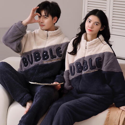 Yalu Zipper Stand-up-Kragenpaar Korallenletter Pyjamas für Frauen, verdickte und warme Heimkleidung für Männer im Herbst und Winter, modische Außenbeschäftigung 02l8802 Frauen/ 02l9902 Männer xxl Frauen