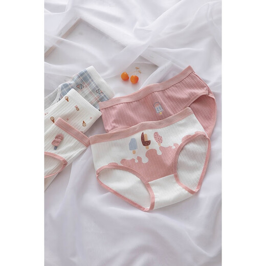 Kommandant Bear Pure Cotton Unterwäsche für Frauen Japaner gedruckter Baumwollschritt atmungsaktiven süßen und niedlichen Student Mid-T-Waist Slip Sommer Dünner Japanisch 9214 Paket 4 m