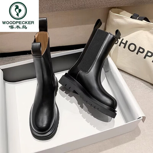 Boots de carpintero de carpintería Martin botas cortas para mujeres 2024 Modelo de otoño e invierno El nuevo modelo interno aumenta las chimes de cuero de cuero grueso de cuero a mediados de chelsea botas chelsea a mitad de llamas. Single Little (versión actualizada) 37
