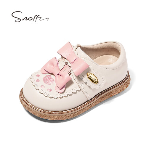 Snuffy Girls' Leather Shoes Autumn Children's Soft Soled Princess Shoes Cute Lolita Baby Comfortable Toddler Shoes Toffee White 23