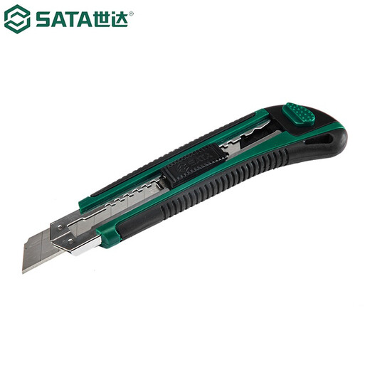 SATA Tools 18MM Rubber and Plastic Handle Utility Knife Wallpaper Knife Safety Box Opening Knife Paper Knife 93428 Rubber and Plastic Handle Push Button Utility Knife