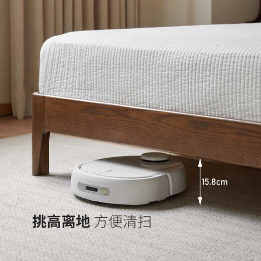 Genji Wood Language Solid Wood Bed Bedroom Simple Fabric Upholstered Bed Home Do Not Disturb Oak Walnut Double Bed Soft Back Bed (Fabric Pear White) (Excluding Mat) 1.8*2m