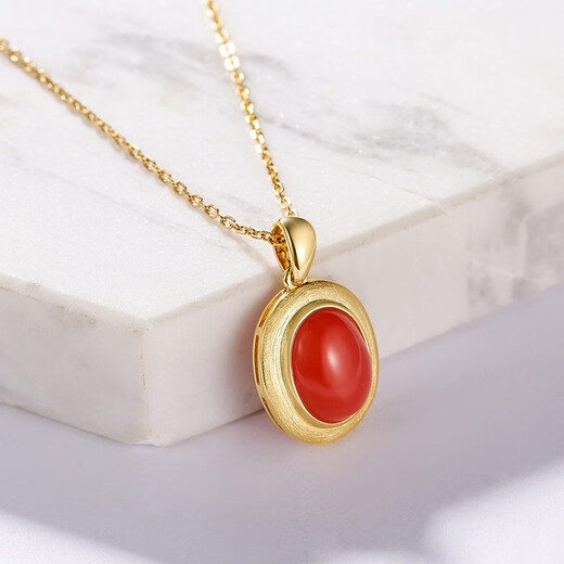 Meluxe yellow 18K gold coral pendant red natural coral pendant birthday gift for wife and mother 8*10mm (with silver chain)
