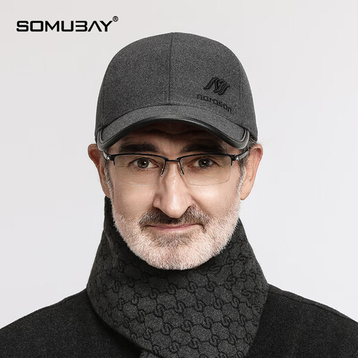 SOMUBAY Middle-aged and elderly men's dad hat winter plus velvet baseball cap grandpa old man autumn and winter back seal warm peaked cap gray [single hat] one size (56-60cm)