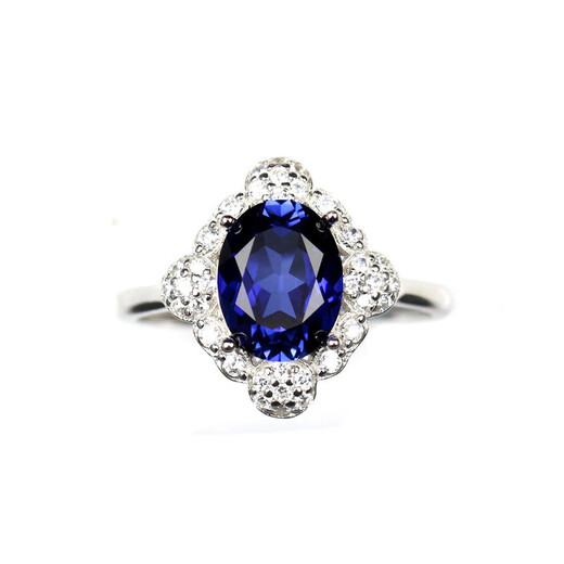DL 1998 Tanzanite sapphire new blue ring silver women's single ring blue colored treasure accessories Japanese and Korean lovers silver live mouth (main stone 7X9mm) B0