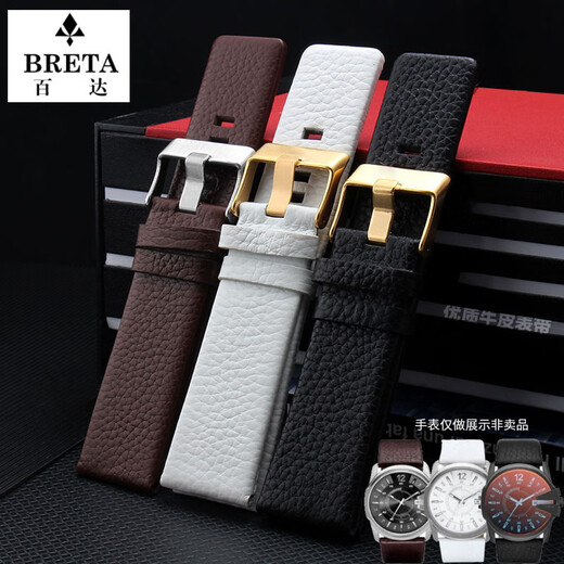 Pataca adapted to POLICE watch accessories PL.14698 13806 large dial cowhide strap 24 26 28 30mm white + silver pin buckle 22mm