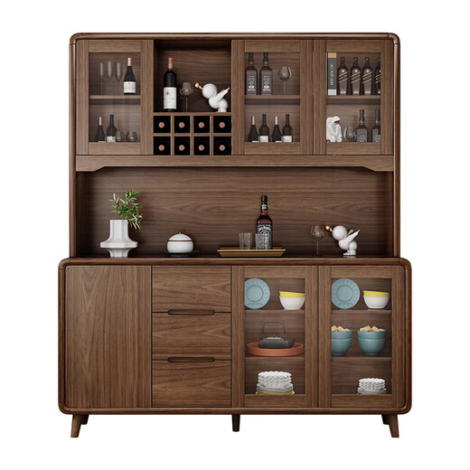 Aesfor New Chinese sideboard solid wood frame wine cabinet living room tea cabinet integrated wall height multi-function cabinet cabinet B844 [Length 140 width 40 height 200cm]