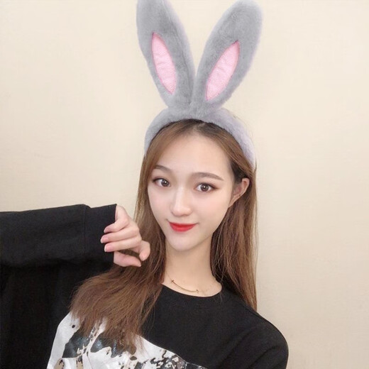 Feihua Korean style rabbit ears plush headband, sweet and cute, super cute headband, autumn and winter hairpin, face wash, makeup, hair pressing headband, gray 1 piece
