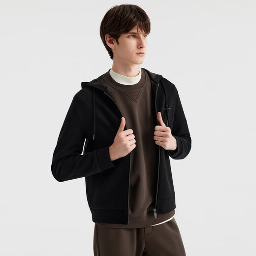 Biyinlefen Warm and Soft Autumn Men's Fashionable Casual Jacket Tops Comfortable and Sturdy Hooded Wool Jacket Men 07 Black L /105