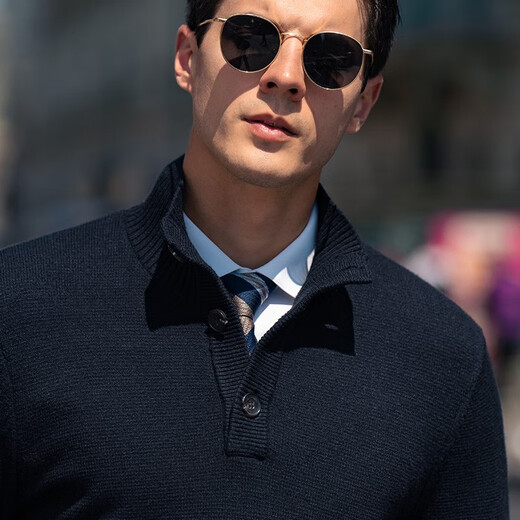 Mr. Bu pullover 100% cardigan for men spring and autumn new silhouette knitted bottoming thickened BT12267 piano black M (170)