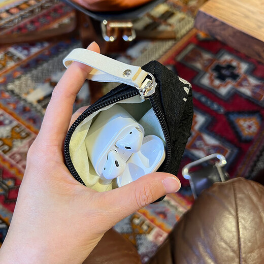 MIUCATCH美摘玫瑰花小小包卡包零钱蓝牙耳机化妆包小号迷你便携收纳软布袋 小小包-朵朵玫瑰黑底