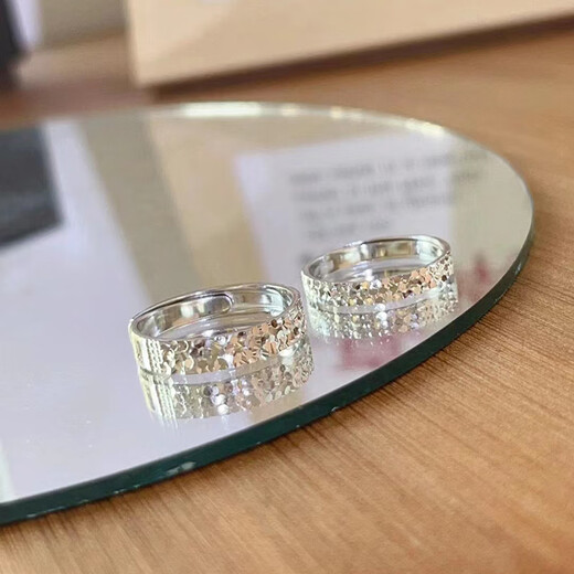 Fan Shize 999 Pure Silver Crushed Ice Couple Ring Men and Women Sterling Silver Niche Design Opening Adjustable Ring Gift 999 Pure Silver Couple Ring + Certificate + Gift Box Opening Adjustable