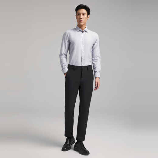 雅戈尔衬衫男免烫衬衫秋冬青年男长袖衬衫全棉格子衬衫 灰色VLDP119723DBY 41