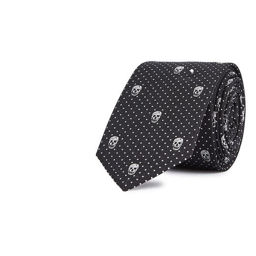 亚历山大.麦昆（ALEXANDER MCQUEEN）男士骷髅印花真丝领带 165724 4Q053 1077 黑色