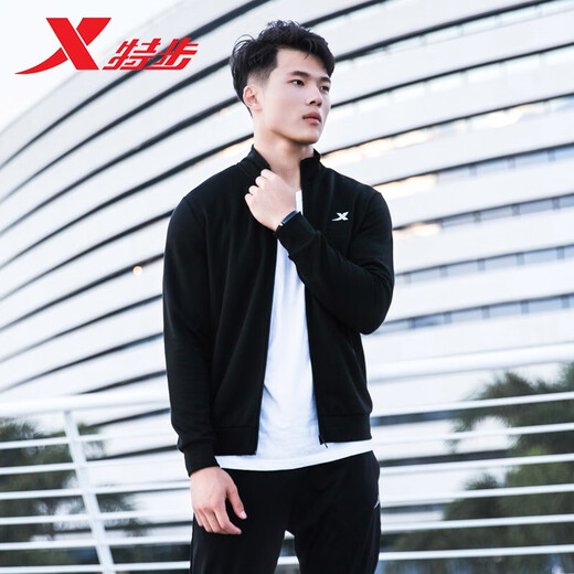 Extended hoodie men's sports jacket men's 2025 spring and summer new style windproof solid color jacket men's comfortable and casual long sleeves black-9277 (stand-standing collar) S