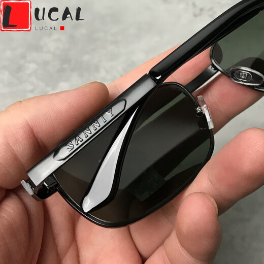 LUCALY sunglasses for driving, tempered glass lens sunglasses for men, drivers, square eyes, driving, fishing glasses, women's sunglasses, men's fashion, gun gray frame, dark green film (high-definition tempered glass) + mirror case, mirror bag, mirror cloth