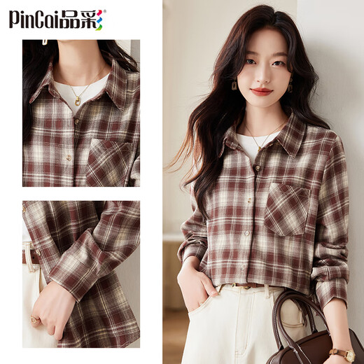 PinCai Plaid Long Sleeve Shirt Women's Spring and Autumn Style Loose Jacket Retro All-match Shirt P143C2009