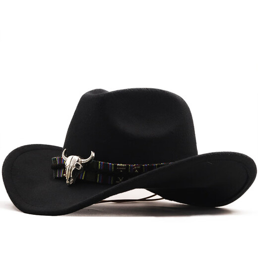 ESQTJF 2023 Western Cowboy Hat Horn Horn Jazz Jazz Topper Men and Women's National Style Felt Hat Hat à larges bords 09 Café M (56-58 cm)