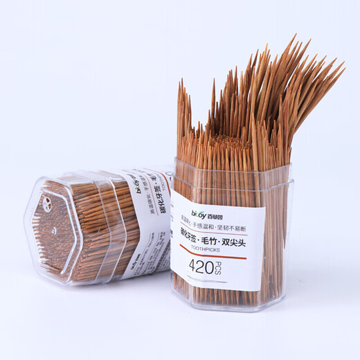 百草园一次性碳化竹牙签2筒840支家用盒装环保卫生独立罐装酒店饭店牙签
