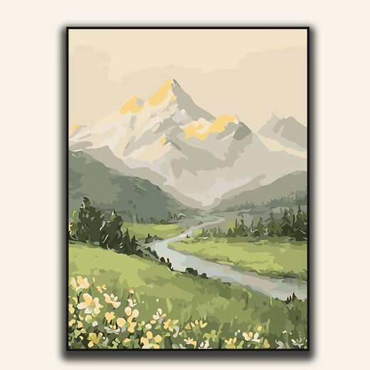 Digital oil painting Large size Chinese style landscape digital oil painting DIY coloring healing sunset sunset scenery living room YF-829 High mountains stand 50*65cm pen + pigment + inner frame