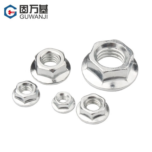 Guwanji galvanized hexagonal flange nut flange surface screw cap flower tooth anti-slip surface anti-return locking pad anti-loosening nut 4.8 grade white zinc carbon steel M3 100 pieces