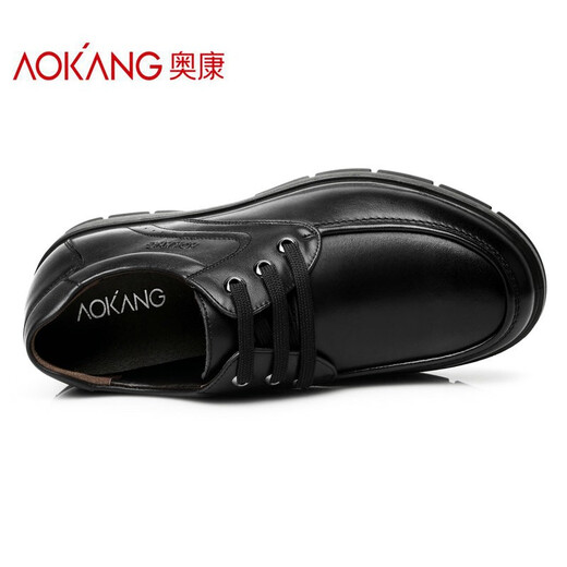 Aokang men's shoes new men's business casual leather shoes men's low-top lace-up soft leather shoes breathable round toe comfortable flat bottom black 40