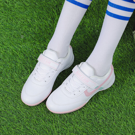 Diffany no lace-up women's football shoes for girls primary and secondary school students breaking nails TF Velcro rubber wear-resistant training shoes beginners 9275 Velcro white crushing nails 33