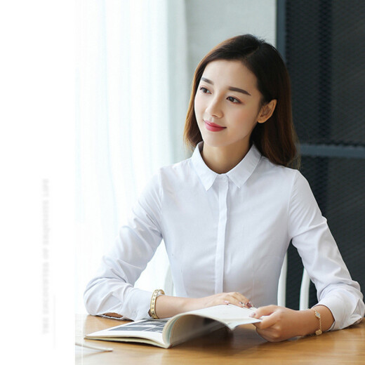 Yu Zhaolin Women's Korean Commuting OL Tops Bottoming Shirts Versatile Professional Long-Sleeved Shirts YWCS196199 White M