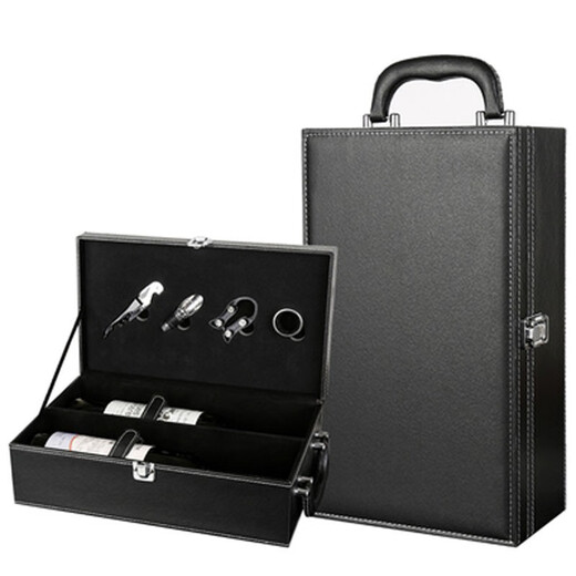 Chuangweiyue red wine leather box wine gift box double packaging box empty box foreign wine leather box wine box wine box black crocodile pattern double box with wine utensils