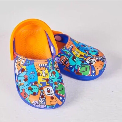 Aihukang 2023 Cute Cartoon Beach Shoes Aihukang New Children's Silicone Crocs Baby Summer Soft Sole Anti-Slip Sandals Graffiti Monster Black 27 Inner Length 16.5cm Warm Tips One Size Small