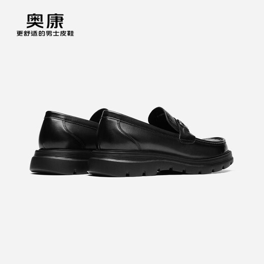 奥康（Aokang）官方男鞋 春秋季石头纹休闲皮鞋马衔扣舒适乐福鞋【门店发货】 黑色 6241614068 40 250mm