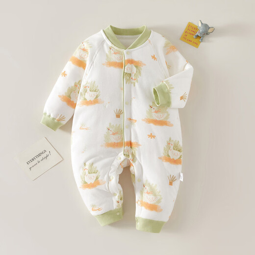 Disney (Disney) baby clothes autumn and winter warm pure cotton type A thin cotton clothing jumpsuit newborn quilted long-sleeved hayibao pink goose thin cotton jumpsuit 66cm 66 size recommended for about 3-5 months