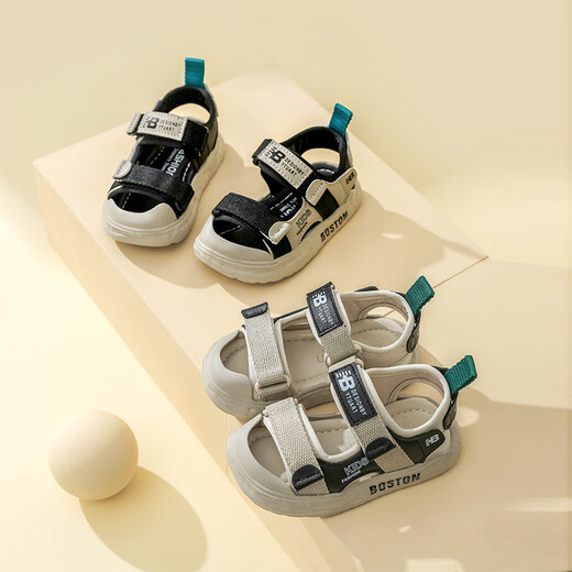 JOYNCLEON baby toe-toe sandals summer new boys toddler soft-soled functional shoes non-slip girls beach sandals black inner length 15cm