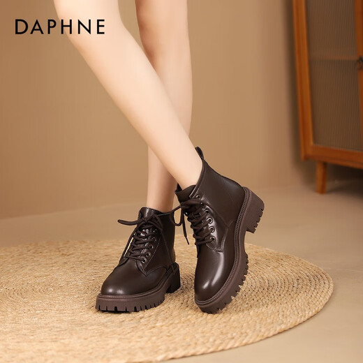 Daphne Martin Boots for Women 2024 Осень и зимний новый британский стиль плюс бархатные короткие ботинки для женщин для женщин для женских обуви толстая подошва рост в ретро-обуви для женщин коричневая главная картина [Добавлена бархат] 37