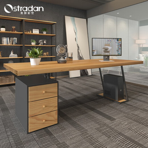 OSTRADAN solid wood boss desk manager desk modern log light luxury class desk with cabinet desk desktop computer table 160*80*75*4.5cm (package included)
