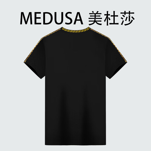 美杜莎短袖T恤男男装夏季新款男士短袖刺绣潮流时尚休闲体恤9909 黑色 薄款 L