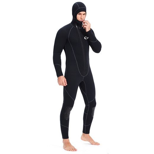 Swimming speed (Yon sub) YON SUB wetsuit one-piece thickened hooded wetsuit snorkeling suit 5mm winter swimming thermal suit cold-proof surfing suit black 5MM thickness L