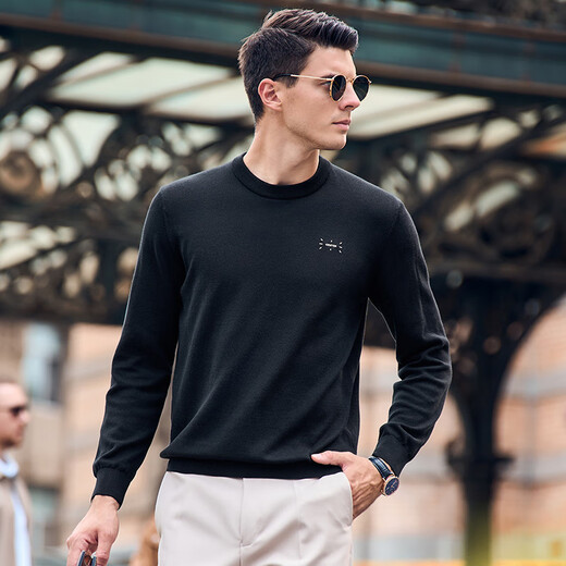 
Mr. Cloth round neck long sleeve hair T solid color simple skin-friendly and comfortable cardigan men's 2025 spring and autumn new product BT11978 piano black S (165)