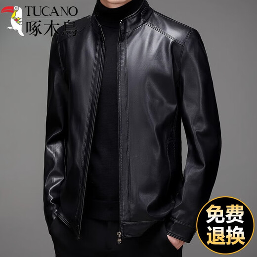 啄木鸟（TUCANO）秋冬季海宁真皮皮衣男士立领皮衣外套加肥加大码绵羊皮皮夹克男装 黑色：春秋款 180