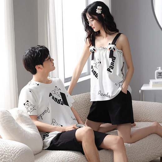 Daizixin 2 Sets von Paar-Pyjamas für Sommersaugen für Frauen, zweiteiliger Satz reines Baumwoll-Kurzärärmel-Weste dünner Männeranzug DD9904 Frauen M+ Männer l