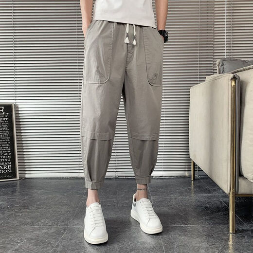 
Fini Dongjue handsome pants for men in summer thin fashion brand small feet workwear nine-point men internet celebrity loose slim Harren Cropped Pants K057 Black 3XL 175-195Jin [Jin equals 0.5 kg]