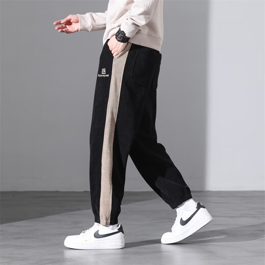 LOFVRANG thickened velvet autumn and winter casual trousers for men, loose and versatile large size sports pants corduroy plus fat David pants black 8XL (suitable for 255 to 275 Jin Jin equals 0.5 kg)